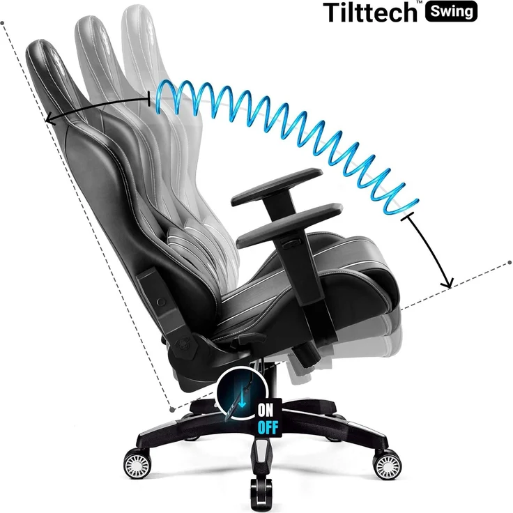 Diablo X-One 2.0 Gaming Stuhl für Kinder Gamer Chair Bürostuhl Schreibtischstuhl Verstellbare Armlehnen Ergonomisches Design Nacken/-Lendenkissen Wippfunktion Schwarz-Weiß Kids (S) – Bild 6