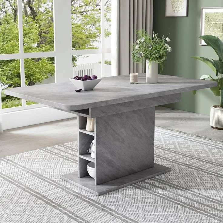 Flieks Esstisch (1-St), ausziehbar 110-130cm Tisch mit Stauraum Schreibtisch Küchentisch, grau – Bild 3
