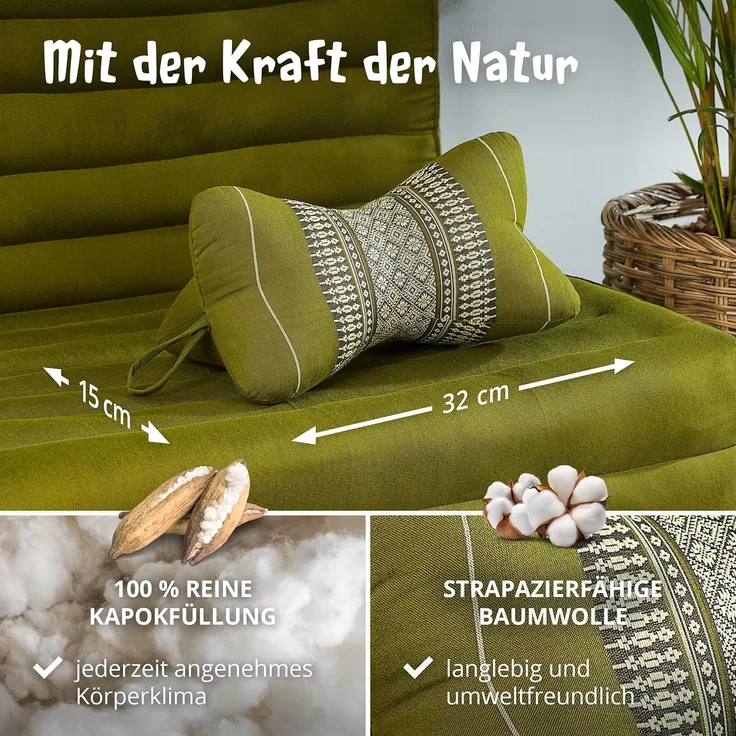 livasia Nackenstützkissen Knochenkissen, vegan und handgefertigt, Ø 15x32cm, Kapok – Bild 4