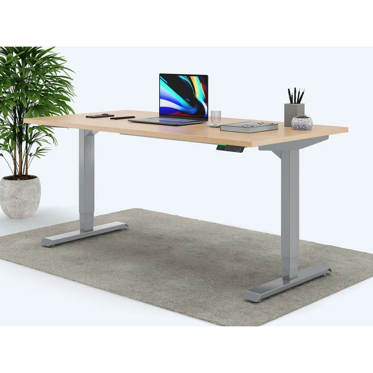 Desktopia Pro X - Elektrisch höhenverstellbarer Schreibtisch / Ergonomischer Tisch mit Memory-Funktion, Buche, Gestell Grau, 120x80 cm – Bild 1