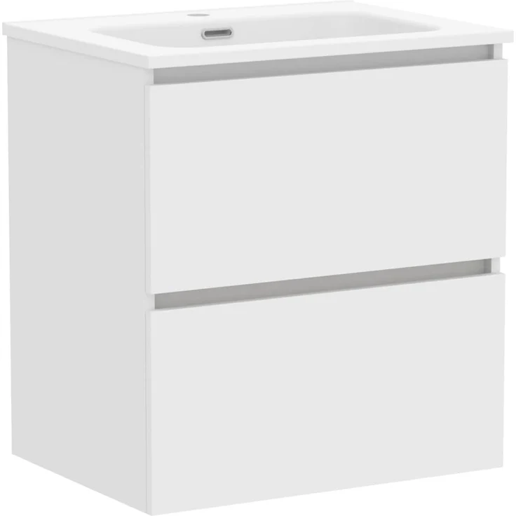 Baikal Badmöbel Klay, montiert, 2 Schubladen mit Waschbecken, Badezimmerschrank, Keramikwaschbecken, 60 cm, Weiß – Bild 1