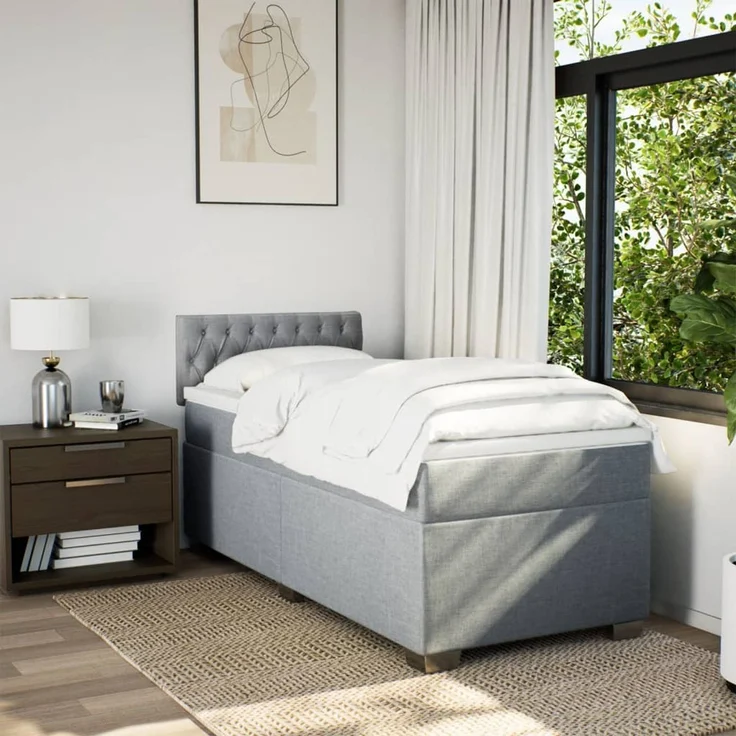 vidaXL Boxspringbett mit Matratze Hellgrau 100x200 cm Stoff 3285806 – Bild 3