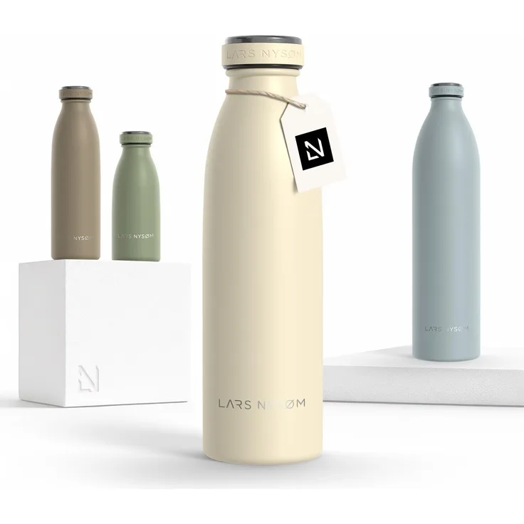 LARS NYSØM Edelstahl Trinkflasche 350ml, 500ml, 750ml, 1L, 1 5 liter | Thermosflasche Kohlensäure geeignet | Auslaufsichere Wasserflasche für Sport, Outdoor, Schule (Almond Beige, 500ml)