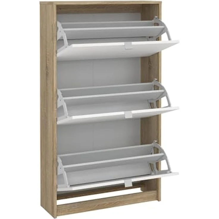 Dmora - Schuhschrank Paris, Schuhregal, Mehrzweck-Eingangsgarderobe, Möbel für Schuhe, 70x24 h124 cm, Eiche und Weiß – Bild 7