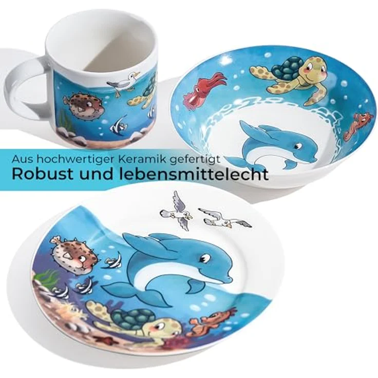 MiaMio Kindergeschirr-Set 3er-Set Kindergeschirr/Porzellan inkl. Teller, Schüssel und Tasse Ocea (3-tlg), 1 Personen, Porzellan – Bild 5