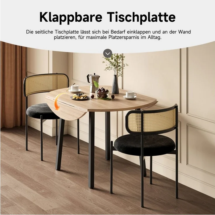 HAUSS SPOLE Esstisch mit Metallbeine,Tischplatte Kaffeetisch rund Klappbar für Wohnung (Packung, 1-St, klappbare Tischplatte, geeignet für kleine Wohnungen, Eichenfarbe), für 2-4 Personen, rund, Metallbeine – Bild 4
