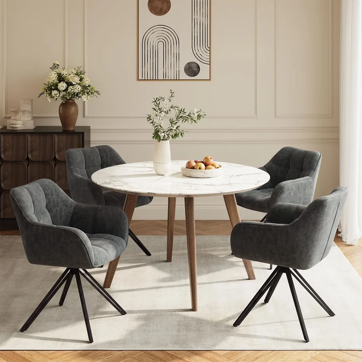 COLAMY Drehstühle für Esszimmer, 4er Set, Drehbare Polsterstühle mit Armlehnen und Rückenlehne, Bequeme Küchenstühle für Wohnzimmer & Essbereich, Anthrazit.