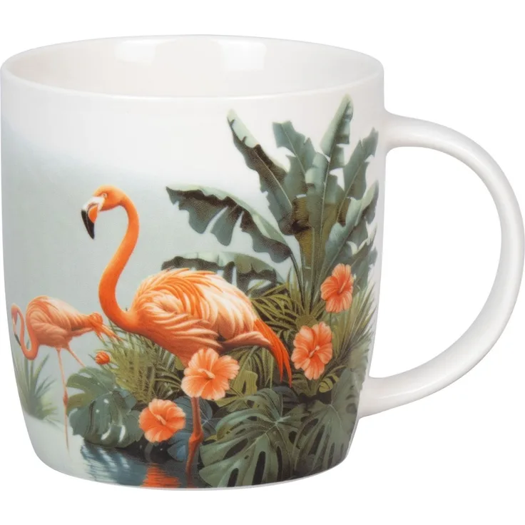 KÖNITZ 1172753059 Becher Jungle Flamingos 390 ml aus Bone China Porzellan / Dschungel Flamingos