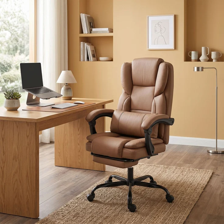 HOMCOM Bürostuhl, Kunstleder, Mehrschichtenplatte, Braun, 67 x 65 x 119 cm – Bild 8