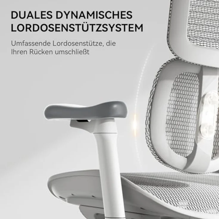 SIHOO Doro S100 Ergonomischer Bürostuhl mit dualer dynamischer Lordosenstütze, 5-fach verstellbarer Rückenlehne und 4D-Armlehnen, ideal für das Home Office (Weiß) – Bild 4