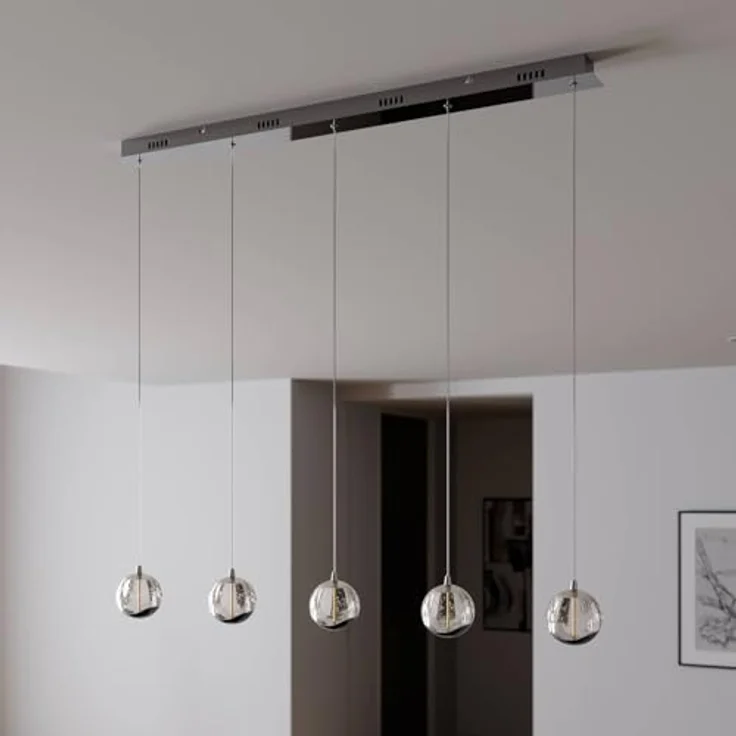 Lucande LED-Pendellampe Hayley, 96 cm, 5-flg., verchromte Details, Glaskugeln, elegantes Lichtdesign – Bild 4