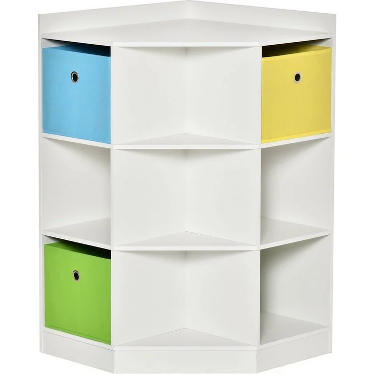 HOMCOM Kinderregal Spielzeugablage, Eckregal mit 3 Aufbewahrungsboxen 1-tlg, für Kinderzimmer, für 3-12 Jahre Kinder, Weiß – Bild 5