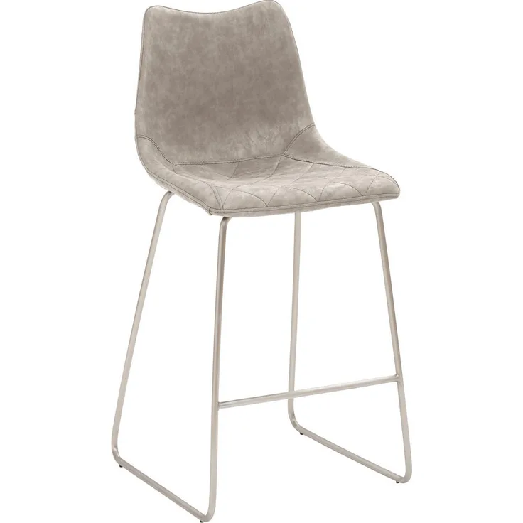 Livetastic Tresenstuhl, Edelstahl, Hellgrau, Textilbezug im Vintagestil mit Rautensteppung, 49x99x51 cm, Barmöbel