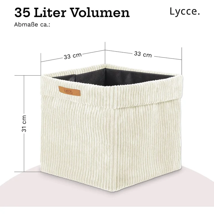 Lycce faltbare Aufbewahrungsbox, 2er Set - Cord, passend für Kallax Regal, abnehmbarer Bezug, robust, formstabil Vanille 31x33x33cm – Bild 4