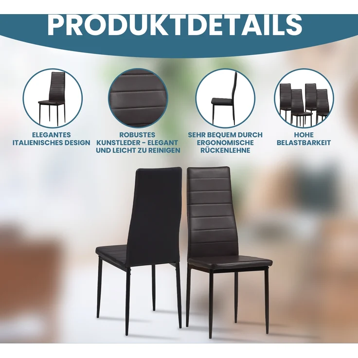Albatros Esszimmerstühle MILANO 6er Set, Braun - Polsterstuhl mit Kunstleder-Bezug, Modernes Stilvolles Design am Esstisch - Küchenstuhl oder Stuhl Esszimmer mit hohe Belastbarkeit bis 110kg – Bild 2