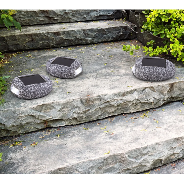3er Set LED Solarleuchten, Stein Design, grau, L 8,5 cm – Bild 5
