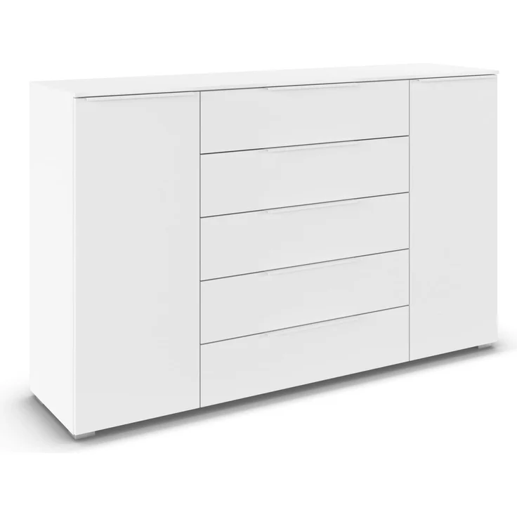 Rauch Möbel MYLORA, Kommode, Farbe Weiß, Maße 160x100x42 cm | Sideboard, 2-türig, 5 Schubladen, Soft-Close-Funktion, passend für Modellserie MYLORA, für Schlafzimmer, Wohnzimmer, Flur