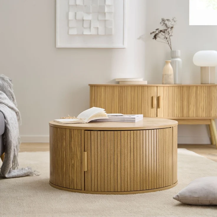 Casâme 'ERNEST' Runder Couchtisch mit Stauraum D75 cm - Helles Holz – Bild 2
