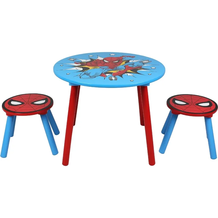Marvel Spider-Man Tisch- und Hocker-Set für 2 Personen, hält bis zu 30 kg pro Hocker, perfekt zum Spielen und für Aktivitäten, klein, mehrfarbig