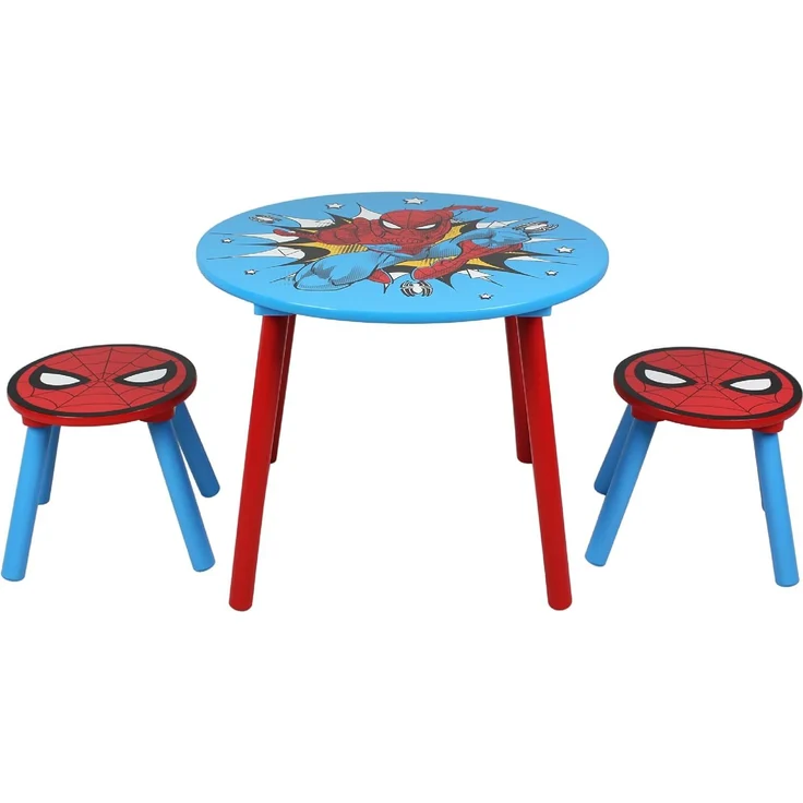 Marvel Spider-Man Tisch- und Hocker-Set für 2 Personen, hält bis zu 30 kg pro Hocker, perfekt zum Spielen und für Aktivitäten, klein, mehrfarbig
