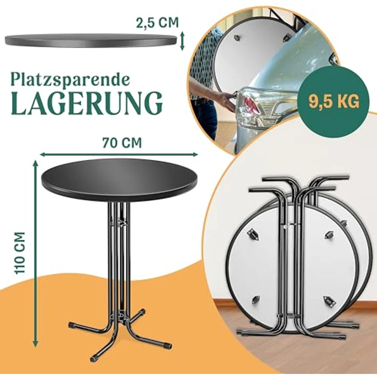 KESSER® Gastro Stehtisch klappbar Bistrotisch | Pulverbeschichtete Edelstahlplatte | höhenverstellbare Füße | Partytisch Tisch Ø 70cm | In- & Outdoor | Empfangstisch | Klapptisch inkl. Husse Schwarz – Bild 3