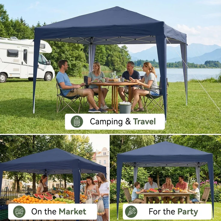Aoxun Pop Up Pavillon 3x3 Wasserdicht, Metallrahmen-Schutzzelt, Höhe Verstellbar, 3mx3m Faltpavillon mit Tragetasche für Camping Party, Blau – Bild 7