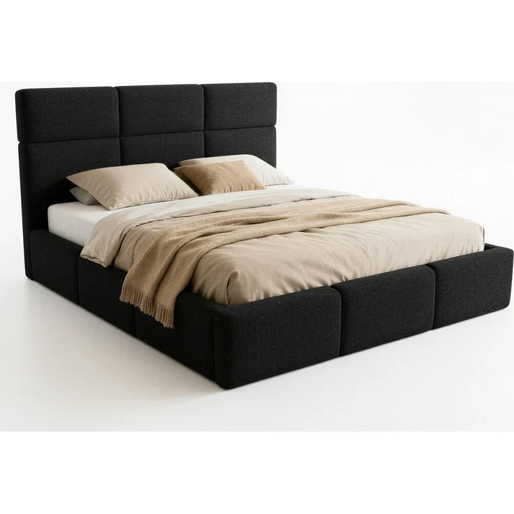 Polsterbett Celine - Bettkasten mit Gasdruckfedern - Doppelbett mit Lattenrost, Bett mit Polsterkopfteil, Bettgestell, Schlafzimmer, Bouclé-Stoff (180x200 cm, Schwarz (Coral 60)) – Bild 2