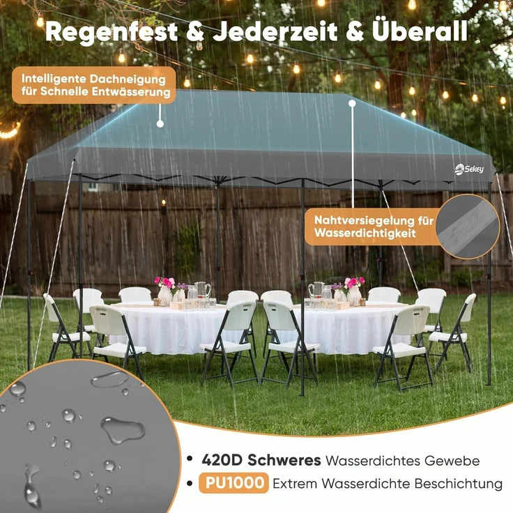 Sekey One-Touch Pop Up Pavillon 3×6, grau – Bild 5