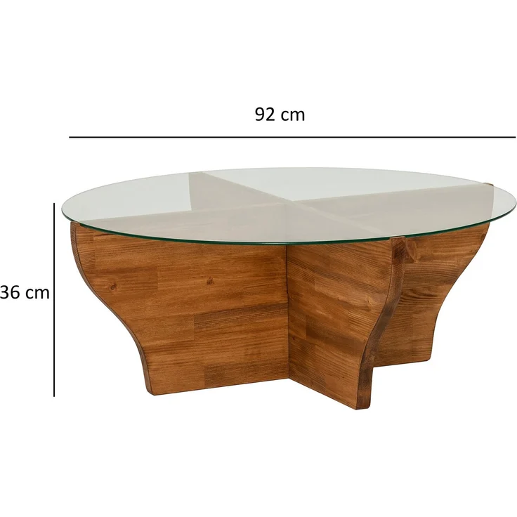 Modern Coffee Table, Chestnut Color, 92 x 36 x 92 cm | 100% Tempered Glass Top, 100% Pine Solid Wood Frame | Stylish & Functional for Living Spaces – Bild 7
