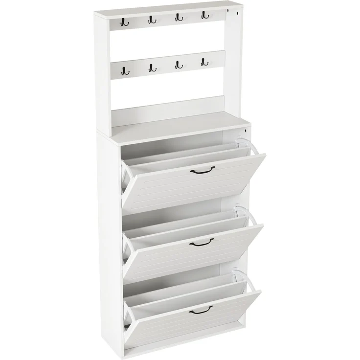 ZUBALIYA Schuhschrank (70 x 25 x 163 cm), 3 Türen, Lamellengestaltung, Aufbewahrung für Schuhe, Hausschuhe und Schuhzubehör, Weiß – Bild 17
