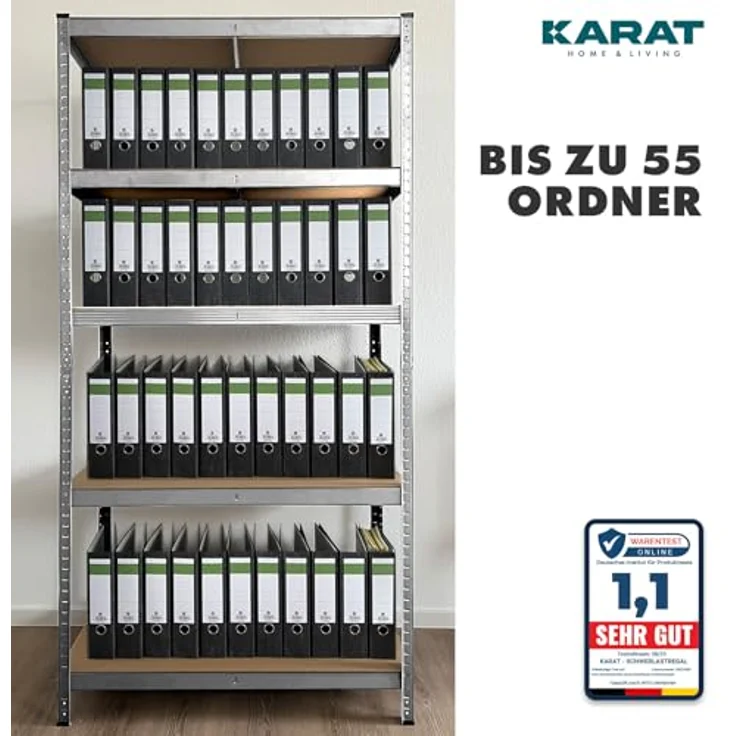 KARAT Schwerlastregal, 2er Set, 30 x 75 x 150 cm Steckregal, Kellerregal, Lagerregal - TÜV/GS-geprüft - 5 verstellbare Böden (Verzinkt) – Bild 6