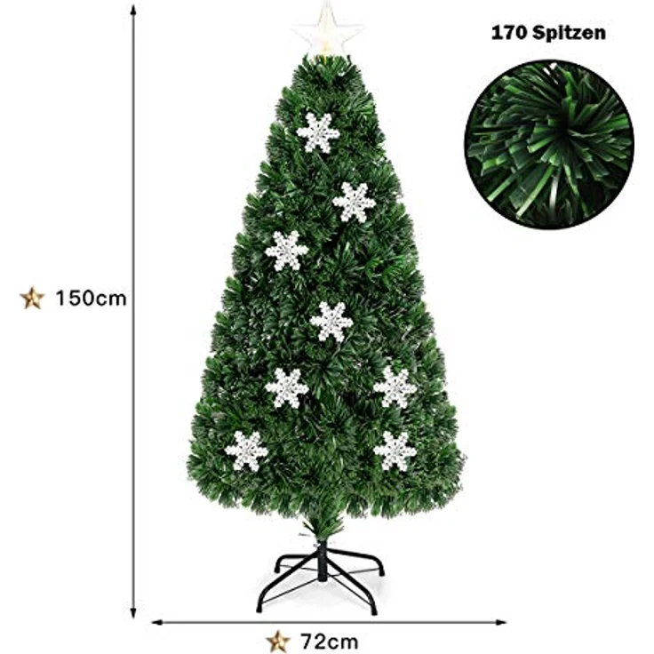 COSTWAY Künstlicher Weihnachtsbaum, mit 170 PVC Nadeln, 24 LEDs, Sternspitze – Bild 7