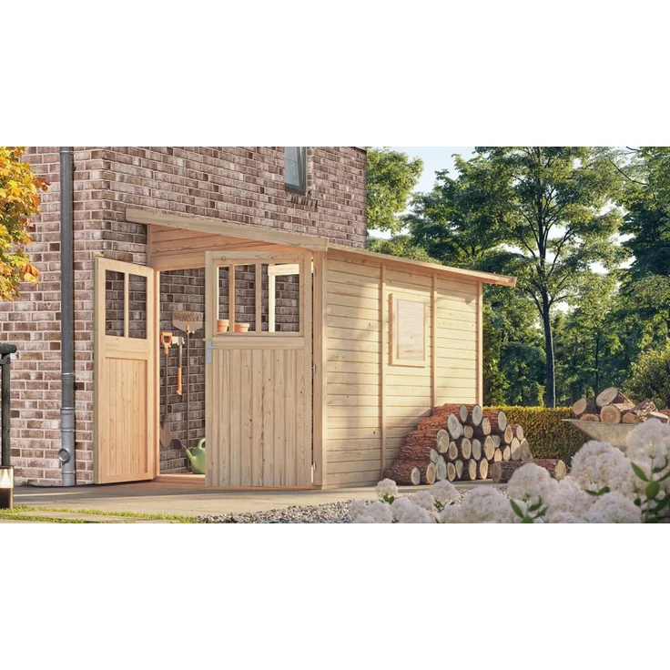 Karibu Gartenhaus Wandlitz 3 Anlehnhaus 19mm naturbelassen – Bild 1
