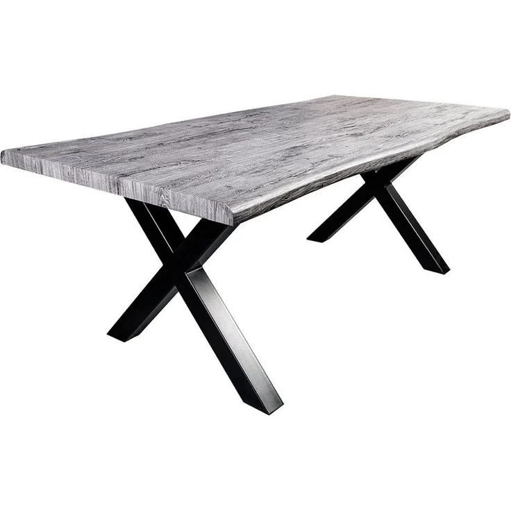 riess-ambiente Baumkantentisch WILD 200cm grau / schwarz · Küchentisch in Wildeichen-Design (Einzelartikel, 1-St), X-Gestell aus Metall · bis 8 Personen · Industrial-Stil – Bild 3