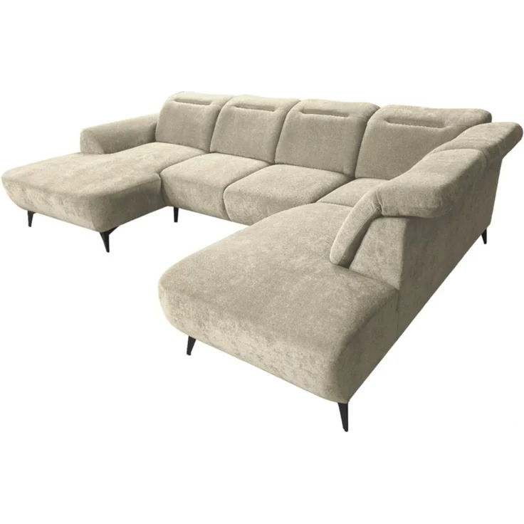 Wohnlandschaft Sofa U-Form ALETTE in Stoff Doha Hellbraun Lange Schenkel Rechts – Bild 4