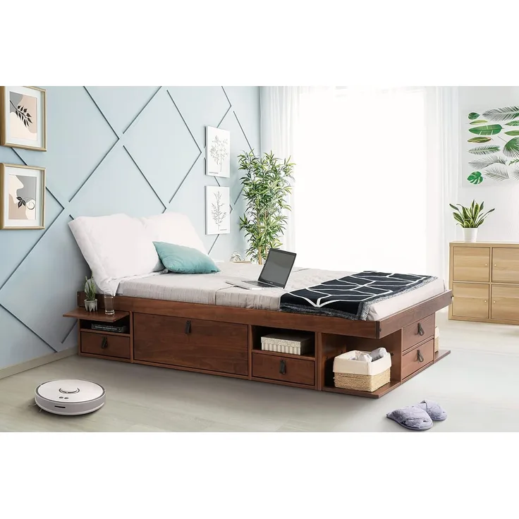 Funktionsbett Bali 180x200 Karamell - Schrankbett mit viel Stauraum und Schubladen, optimal für kleine Schlafzimmer - Bett mit Aufbewahrung aus Kiefer Massivholz – Schubladenbett inkl. Lattenrost…