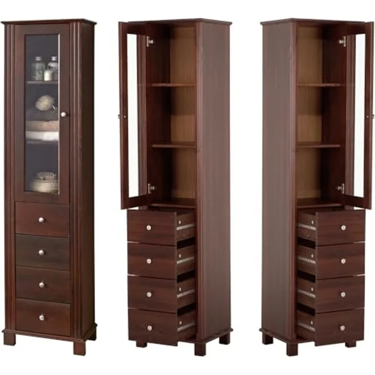 Lomadox Badmöbel-Set AVEIRO-56, (Spar-Set, 5-St), inkl. 65 cm Keramik-Waschbecken Pinie Massivholz braun 226/180/44 cm – Bild 4