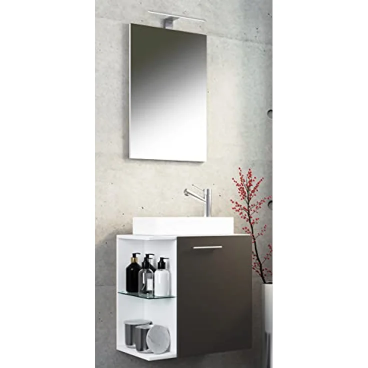 VCM Waschplatz "Hausa", Badmöbelset 3 tlg. für Gäste-WC mit Spiegel und Keramikwaschbecken, Weiß – Bild 3