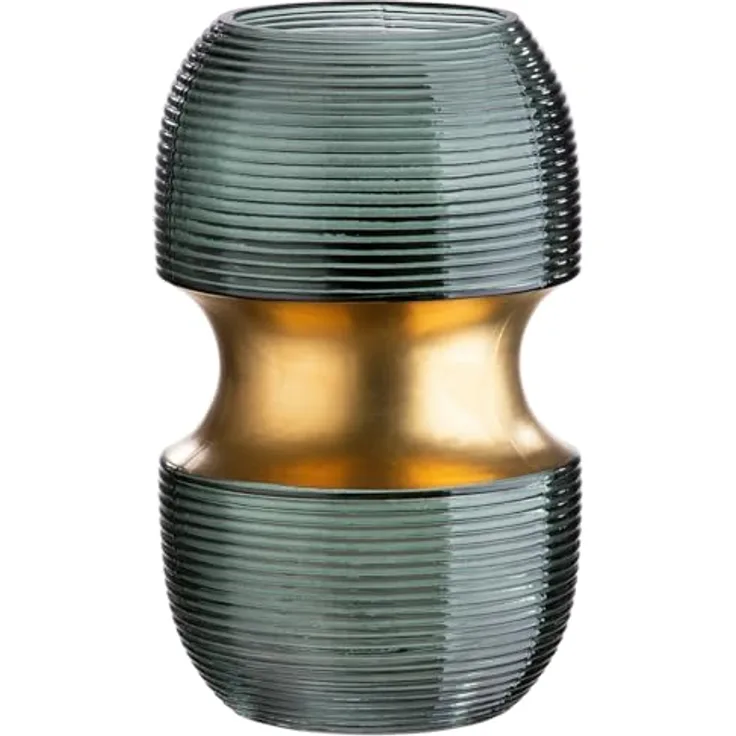 GILDE Deko Vase "Opal", Glasvase mit Rillen Design, Höhe 18 cm, Grün Gold für Tischdeko und Geschenke