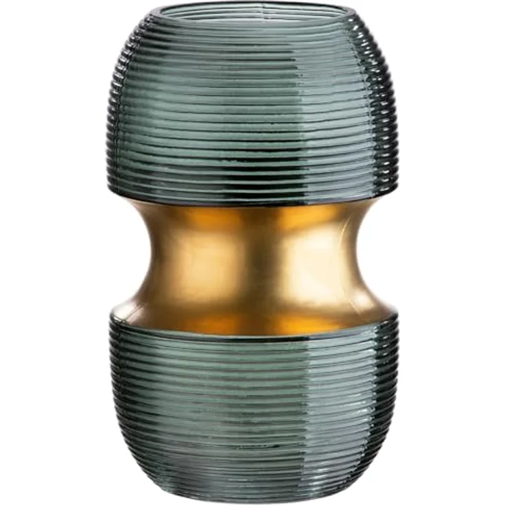 GILDE Deko Vase "Opal", Glasvase mit Rillen Design, Höhe 18 cm, Grün Gold für Tischdeko und Geschenke – Bild 1