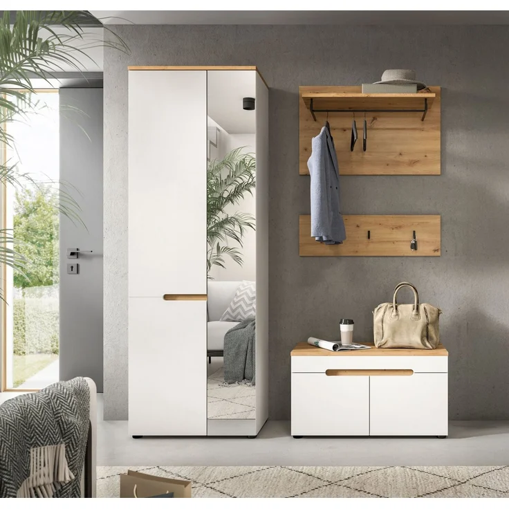 Home affaire Garderoben-Set REHAT, TOPSELLER!, 4-teilig, Breite 160cm, individuell stellbar, (Set, 3-St, bestehend aus: Garderobenschrank, Sitzbank, Paneel, Hakenleiste), Garderobenkombination, Kombination, Set, Flurgarderobe, Diele – Bild 2
