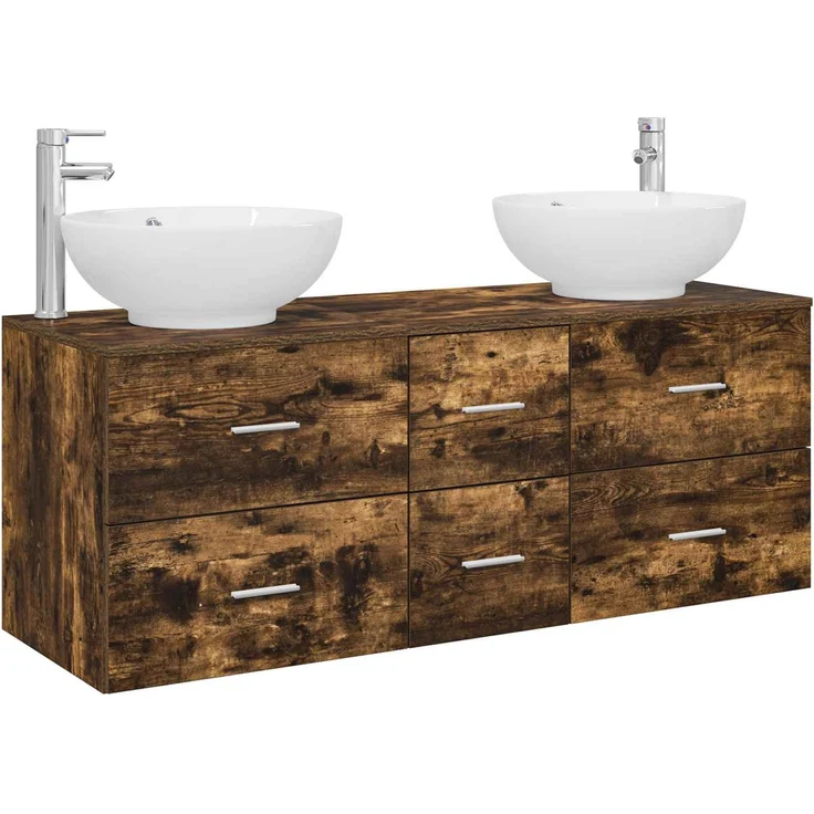 vidaXL Badezimmerschrank-Set 3 stk. Geräucherte Eiche 3405911 – Bild 2