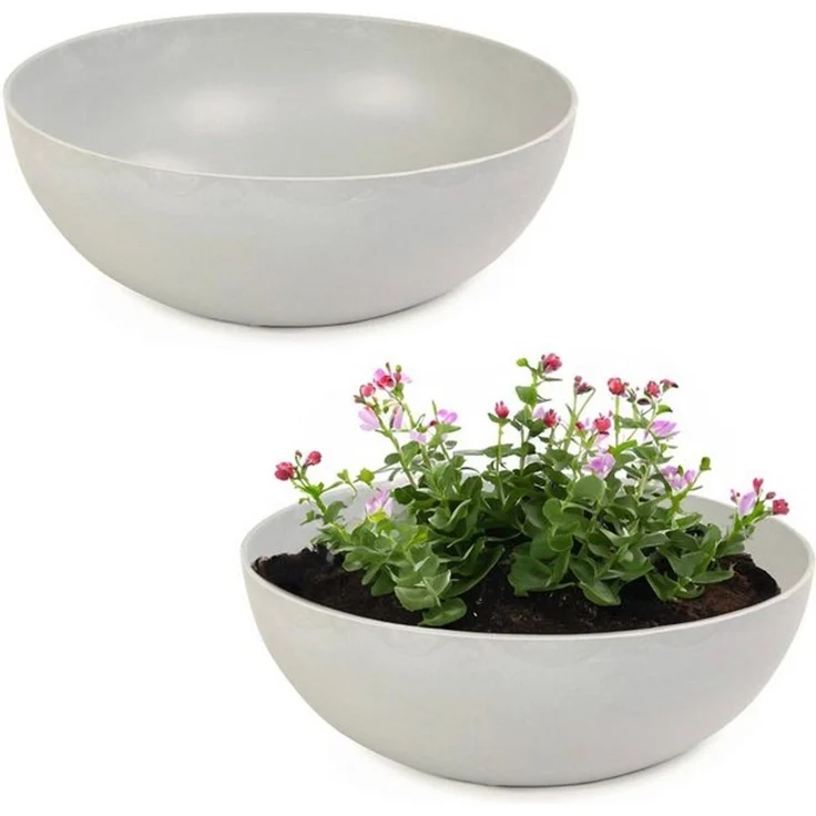 matches21 HOME & HOBBY Blumentopf Pflanzschalen für draussen Dekoschalen rund beige grau 2x20 cm (2 St), Blumen-Schale als wetterfeste Friedhof-Schale Grab-Schmuck Grabschale – Bild 4