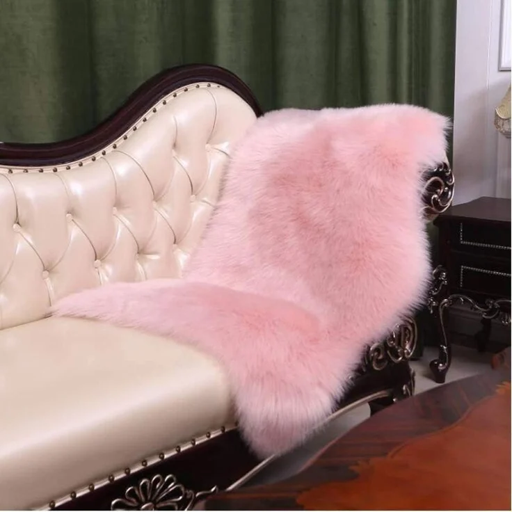 HEQUN Faux Lammfell Schaffell Teppich Kunstfell Dekofell Lammfellimitat Teppich Longhair Fell Nachahmung Wolle Bettvorleger Sofa Matte (60x90 cm, Rosa) – Bild 3