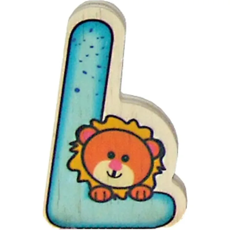 Hess Holzspielzeug 0044L - Buchstabe aus Holz, mit buntem Tiermotiv passend zum Konsonant L, ca. 5x6 cm groß, handgefertigt, als Dekoration für´s Kinderzimmer