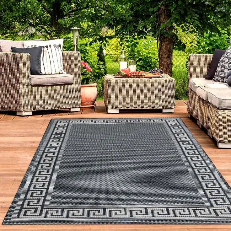 Vimoda Outdoorteppich Flachgewebe Teppich Terrassen & Balkonteppich in 4 Sommerfarben, Rechteckig, Läufer Blakon Esszimmer passt als Küchenteppich