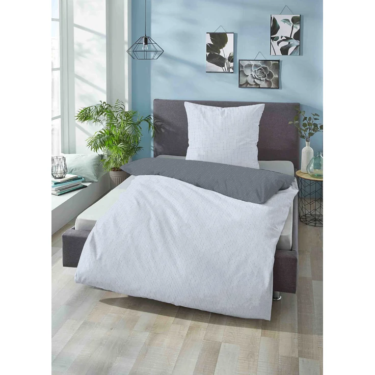 biberna 0636047 Mako-Satin Bettwäsche PUNKTE - MIX & MATCH, blau, 1x 155x200 cm + 1x 80x80 cm – Bild 4