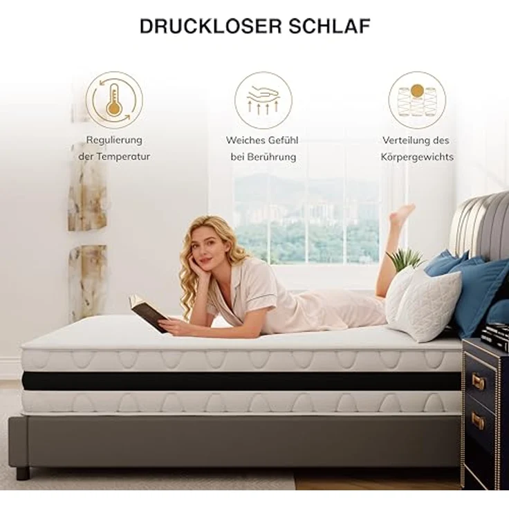 EGO HOME Matratze 140x200 cm Härtegrad H3 Taschenfederkernmatratze Höhe 23 cm Ergonomische 7 Zonen Federkernmatratze 140x200 cm mit Komfortschaum und Microfaser-Bezug für Kinder und Erwachsene – Bild 8
