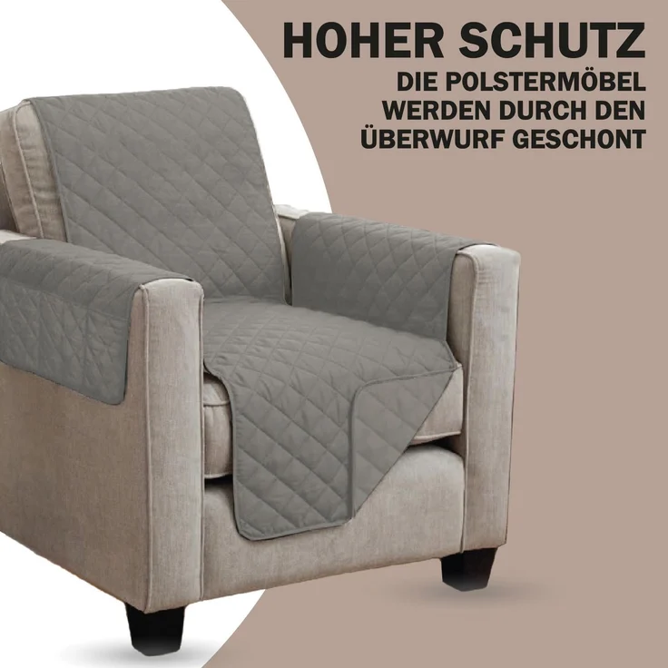 Sesselschoner ( Grau ) gesteppt - 190x165 cm - Sesselauflage mit Armlehnen und Taschen - Sesselüberwurf ÖKO-Tex Schoner für Sessel - Überwurf – Bild 3