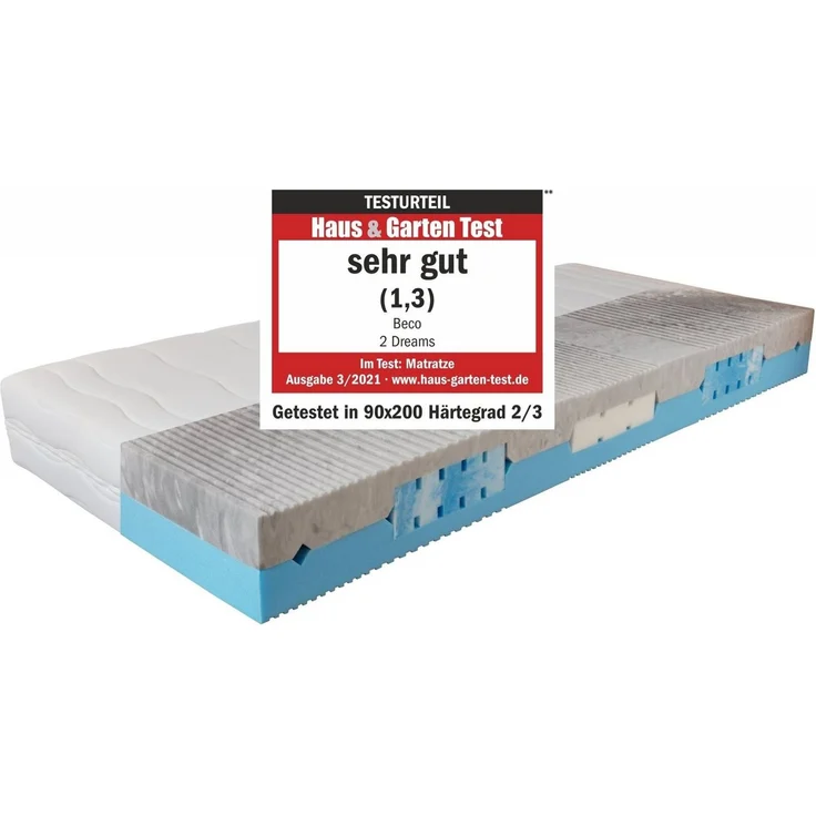 7-Zonen Matratze 2 Dreams Gelschaum, 2 Härtegrade, Made in Germany 90x200 H2 – Bild 1